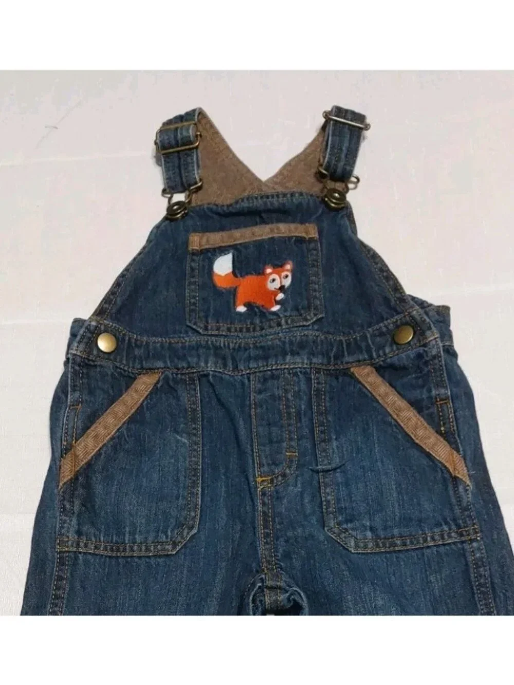 Gymboree Boys 12-18M Fox Denim Overalls 2013 Vintage Bibs
